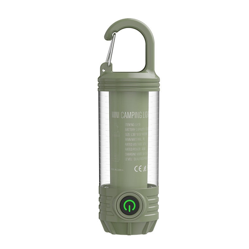 Mini Rechargeable Camping Lantern – USB-C LED Tent Light with Carabiner Hook Green