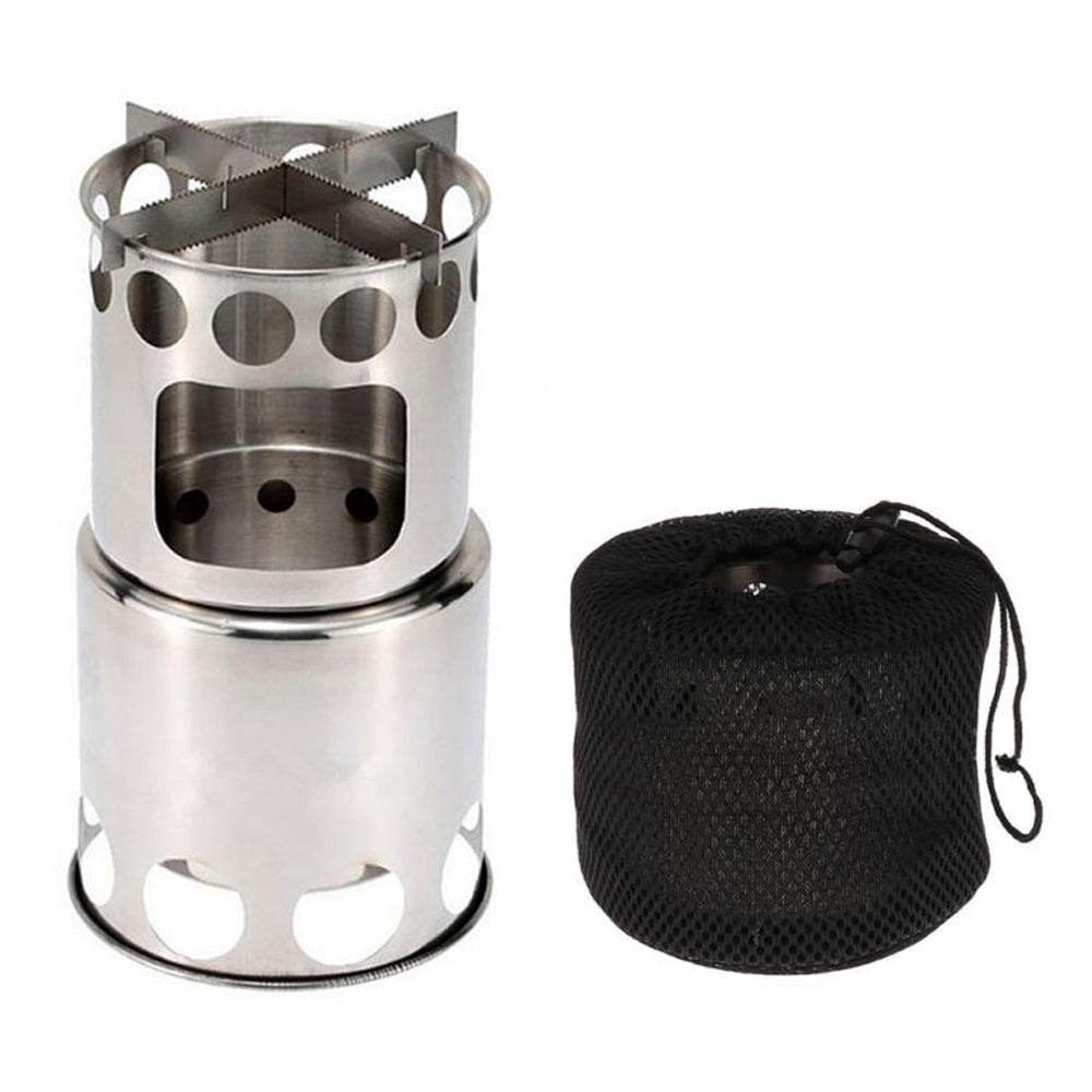 Portable Wood Burning Camping Stove – Stainless Steel Backpacking Cooker 