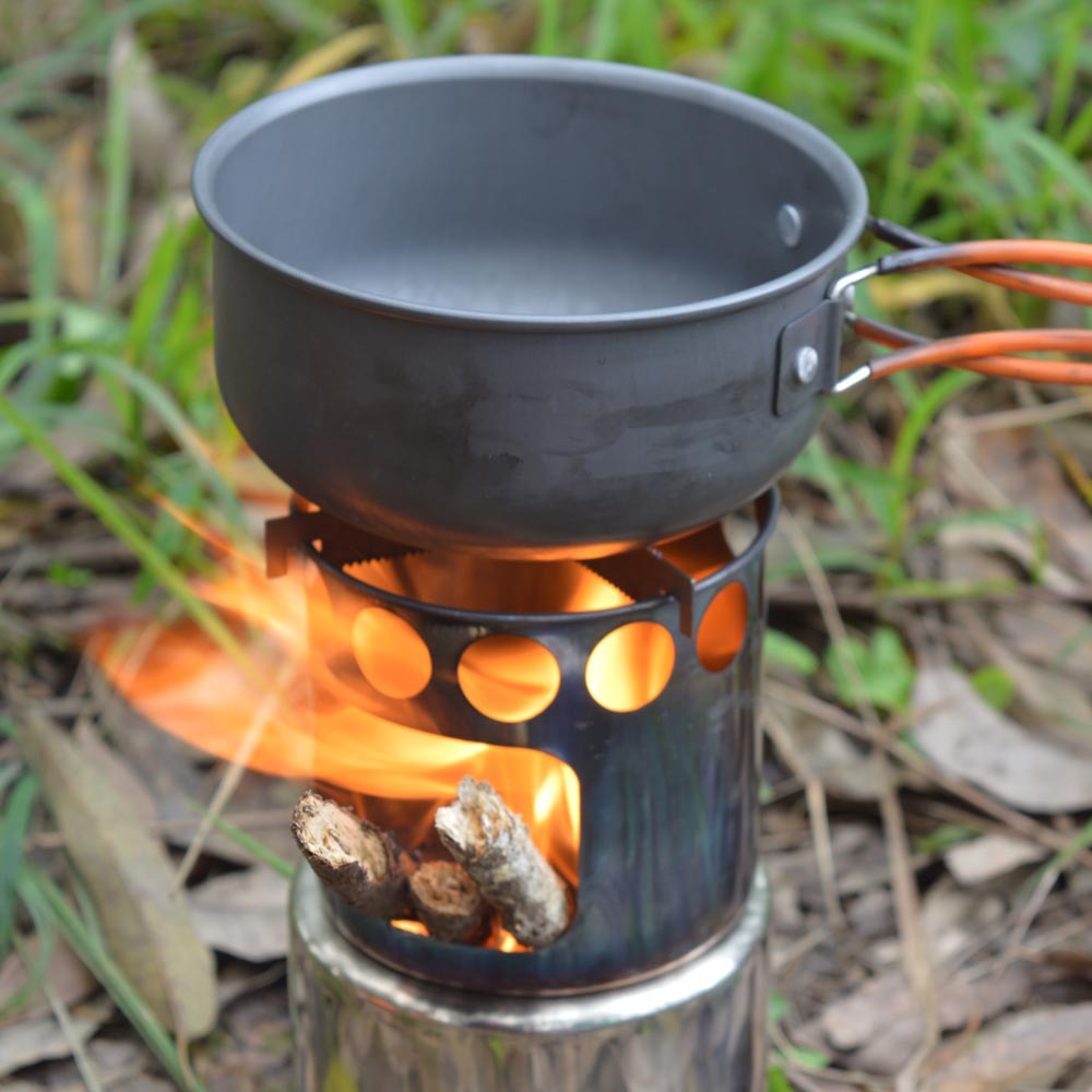 Portable Wood Burning Camping Stove – Stainless Steel Backpacking Cooker Burning