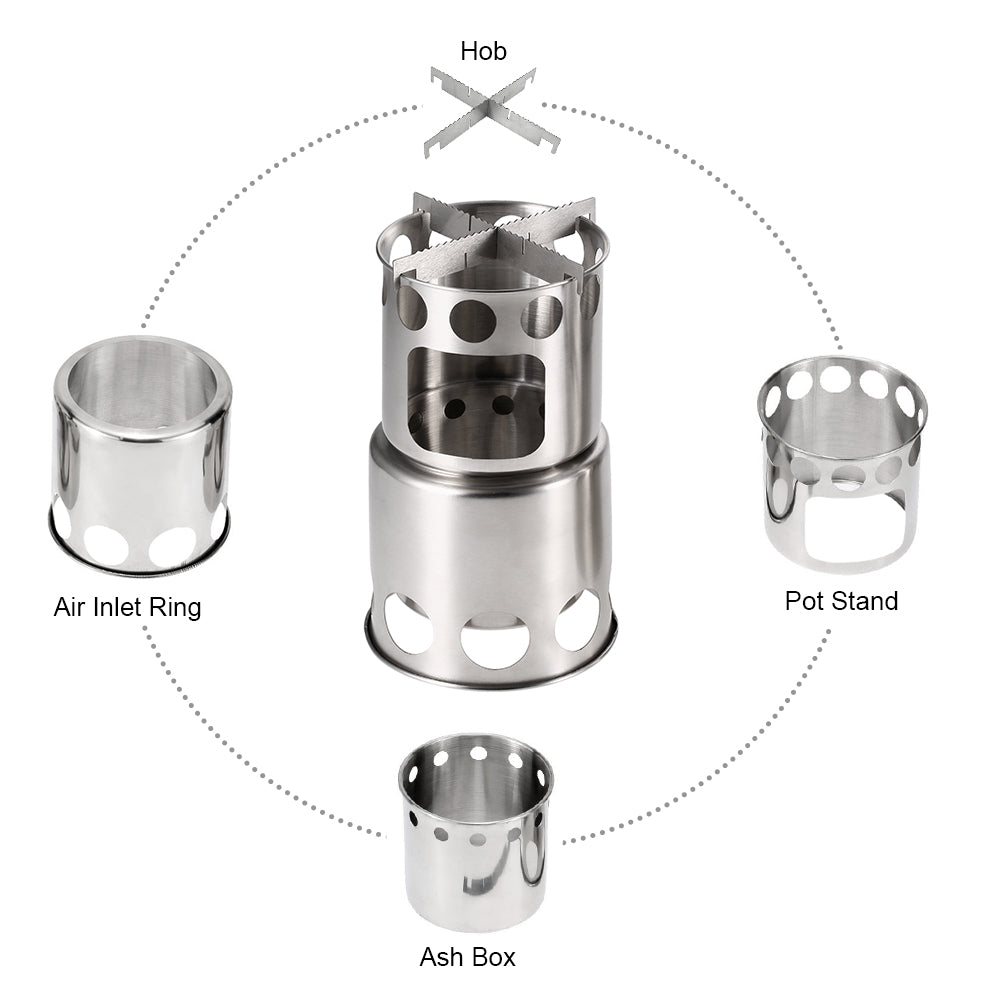 Portable Wood Burning Camping Stove – Stainless Steel Backpacking Cooker Parts