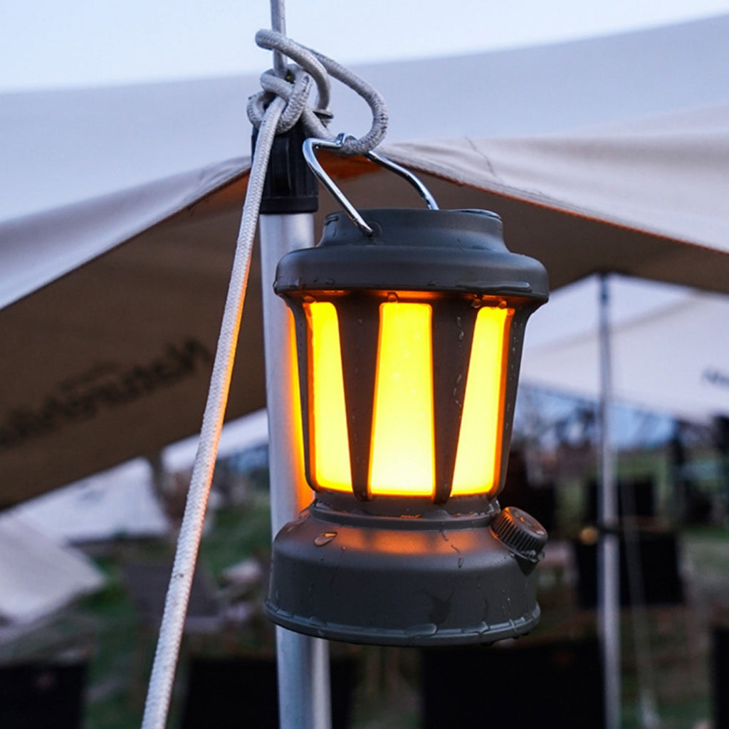 Solar Rechargeable Camping Lantern – Vintage LED Tent Light for Camping & Emergencies Lit Hung